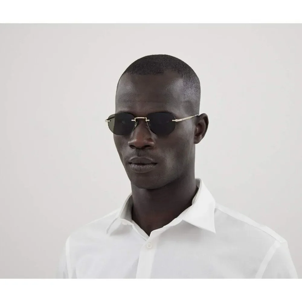 Montblanc Men Sunglasses Gold Grey Square Rimless MB0303S 001 NEW AUTHENTIC